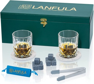 Whiskey Stones and Glass Set Reusable Whisky Rocks Crystal Old Fashioned Cocktail Tumbler