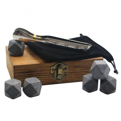 Special diamon Whisky Stones Gift 6 Natural Soapstone  Granite Chilling Rocks with pine Wooden Box