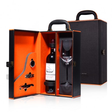 Premium Luxury Multifunctional Leather 4 Bottle Wine Gift Boxes Packaging 2 Bottles And 2 Wine Glasses