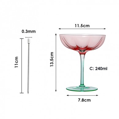 Creative Floral Shaped Beautiful Goblet Cocktail Dessert Glass Set with Cocktail Stick Gift Box Packing for Wedding Business