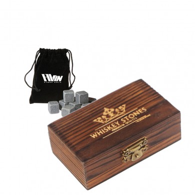 Cheap Whiskey Stones Gift Set with 8 Pcs in Natural Wooden Box and Velvet Bag to Chill Your Drinks