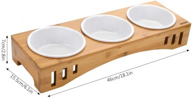 Perfect pet gift Pet Bowls bamboo Stand Feeder with 3 Melamine Bowls