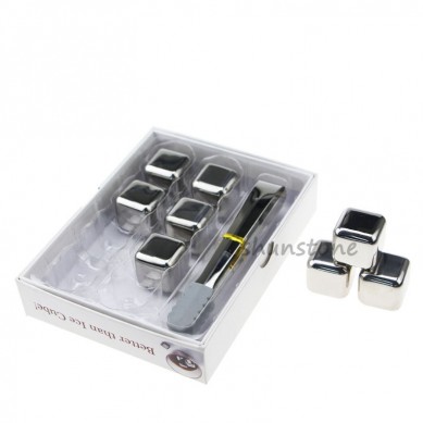 Reusable Stainless Steel Whiskey Stones Ice Cubes Chilling Stones with Tongs Storage Box
