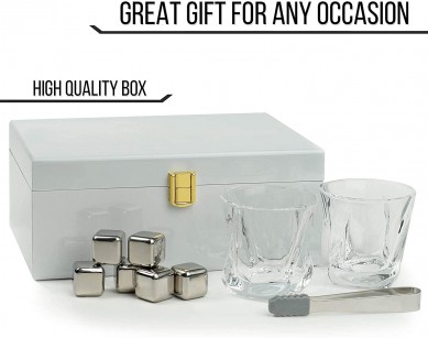 Whiskey Rocks Chilling Stones Twisted Whisky Glasses for Scotch Wooden Box