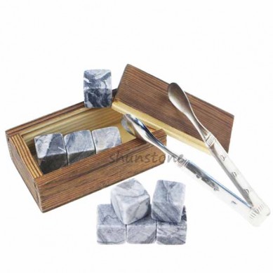 2019 New Product Hot Sells Premium wholesale Whisky Ice Rocks Promotional Wooden Box Gift Set 8 pcs fan Granite Whisky Stones foar Cool