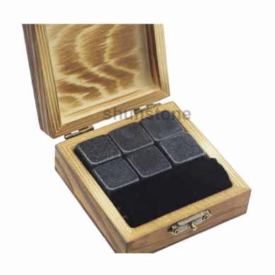 2019 top seller 6pcs of whisky rock polished whiskey stone set burning wooden boxes