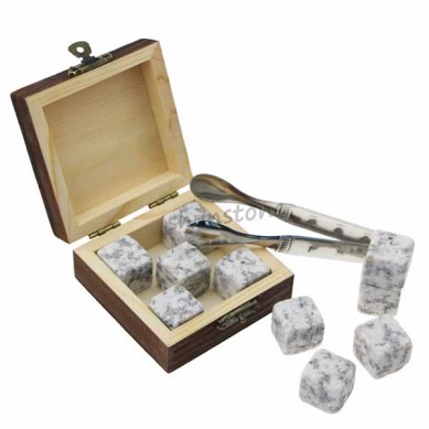 Wholesale price Wooden Box Gift Set 9pcs of Wine Chilling Rock Whiskey Stone