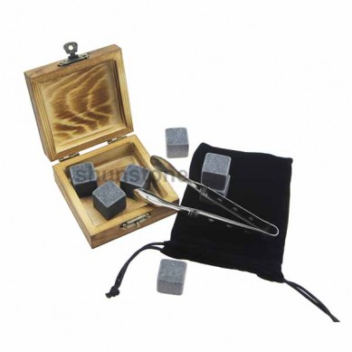 New product 6pcs of whisky stone  Black velvet bags burning wooden boxes