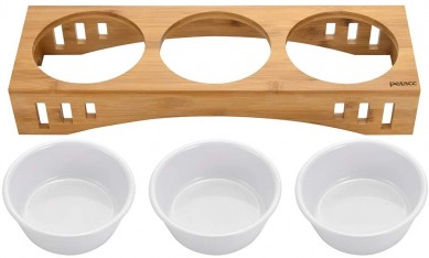 Perfect pet gift Pet Bowls bamboo Stand Feeder with 3 Melamine Bowls