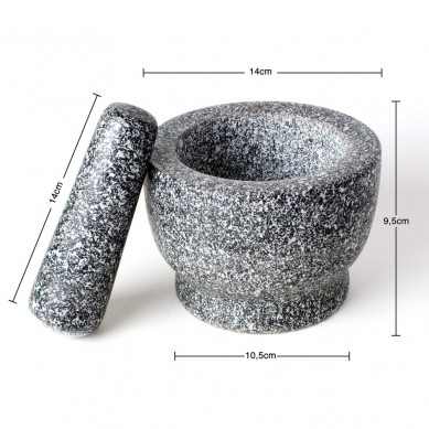 SHUNSTONE Premium Solid Granite Stone Mortar and Pestle Large 14cm