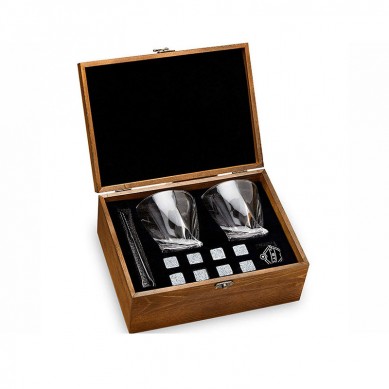 Whiskey Stones Whiskey Glass Gift Boxed Set 8 Granite Chilling Whisky Rocks 2 Crystal Glasses