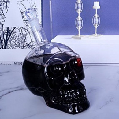 Promotion Gift skull shape whiskey decanter wine glasses by wooden gift box