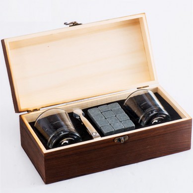 Amazon best seller Whiskey Glasses two pcs and Whiskey Stones in High Brown Wooden Box Package as Gift to whiskey Lovers