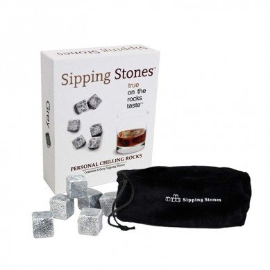 หินจิบวิสกี้ Rocks Set of 6 Grey Whisky Chilling Rocks in Gift Box with Pouch