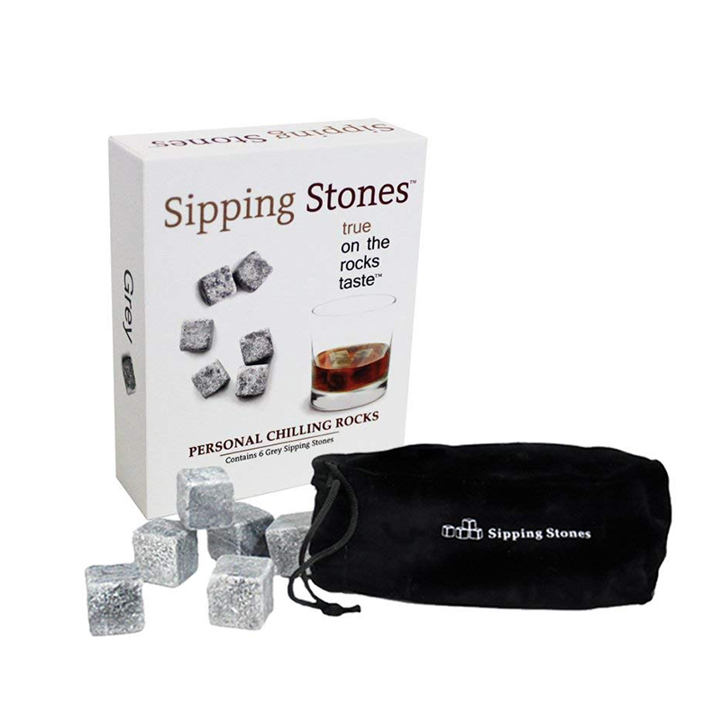 Professional China2x2x2cm - Sipping Stones Whiskey Rocks Set of 6 Grey Whisky Chilling Rocks in Gift Box with Pouch  – Shunstone