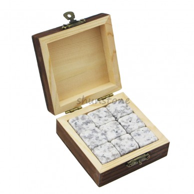Wholesale price Wooden Box Gift Set 9pcs of Wine Chilling Rock Whiskey Stone