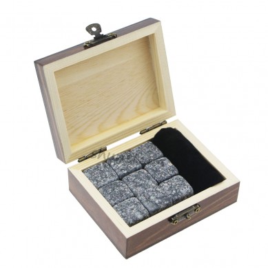9 ks porfyr velikosti whisky stonecube v malých hořely ven bez spálení vnější dřevěné dárkové krabičky
