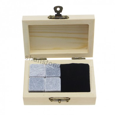4 pcs of chilling rocks of Drinking Stones with High Quality Grey Beverage Chilling Stones Whiskey Stones With Wooden Box