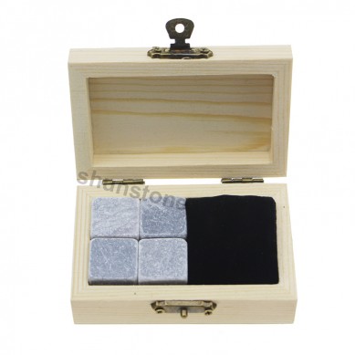 4 pcs yên lat tirsnak Stones vexwarinê bi High Quality Grey Beverage seqemê Stones Whiskey Stones Bi Box Wooden