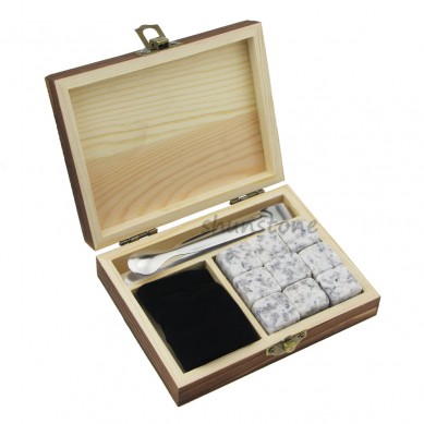 9 pcs ên gel seqemê Whiskey Stones bi Color Box Wooden û Velvet bags Wine Accessories Gifts Bar