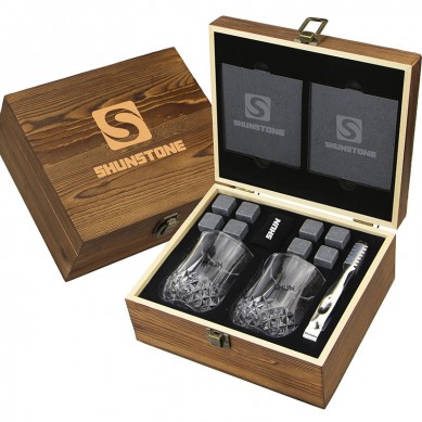 OWN design Bar Accessories Crystal Glasses Whisky Stones Slate Coaster Ξύλινο κουτί δώρου
