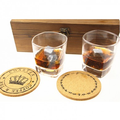 Whiskey Stones and Whiskey Glass Gift Boxed Set 8 Granite Chilling Whisky Rocks and 2 Crystal Glasses in Customized Wooden Box