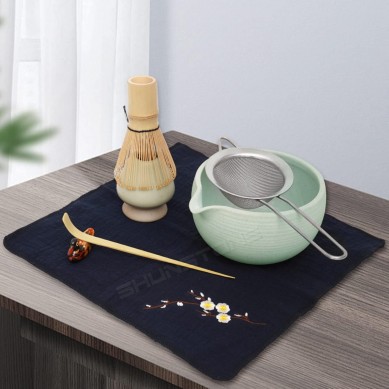 Shunstone Custom Business Corporate Gift Set 9pcs Complete Glass Embossed Matcha Whisk Set in Modern Black Wooden Gift Bo