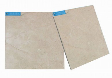 Cream Marfil Marble Tile ketebalan 3mm dilaminasi dengan aluminium Honeycomb 15mm