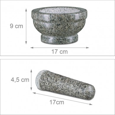 17 cm Diameter grey Granit Mortar and Pestle Polished granite stone