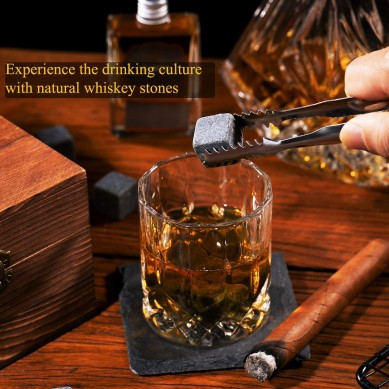 4 Chilling Whiskey Stones Crystal Whiskey Rock Glass Slate Coasters for Whiskey