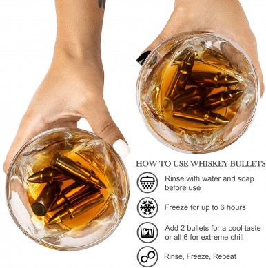 Whisky Bullet Stones Premium Gift Set វ៉ែនតាវីស្គី Twisted ធំនៅក្នុងប្រអប់ឈើថ្មី