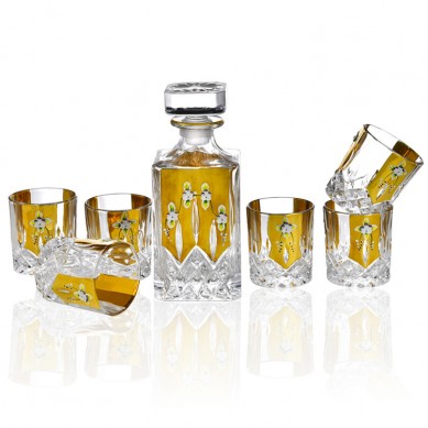 Wholesale Glass Whiskey Bottle 750Ml Painted Gold Enamel Flower Whiskey Glass Bottle Luxury Set For Home Party