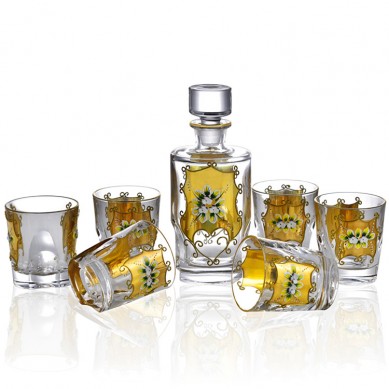 Amazon Hot Seller Luxury Customized Painted Gold Enamel Flower Lead-Free Crystal Engraved Whiskey Bottle Set