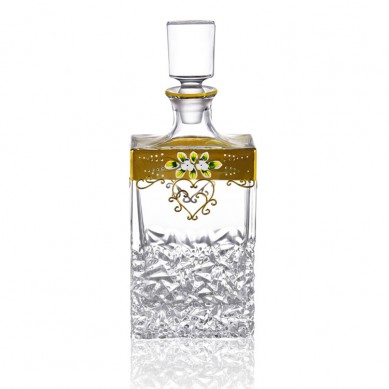 New Painted Gold Enamel Flower Crystal Engraved Goblet Glass Decanter Tequila Liquor Glass Bottle For Whiskey