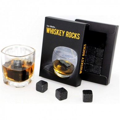 Whiskey Rocks Premium Granite Whiskey Stones Set Black Set of 9 Whisky Stone