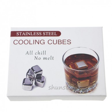 Reusable Stainless Steel Whiskey Stones Ice Cubes Chilling Stones with Tongs Storage Box