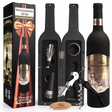 SHUNSTONE Hot sale bottle shaped 5 pieces wine accessories gift set wine opener wine stopper set