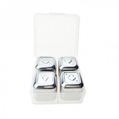 high quality and low cost Poker Design Stainless Steel Reusable Whiskey Stone Set in Plastic Box