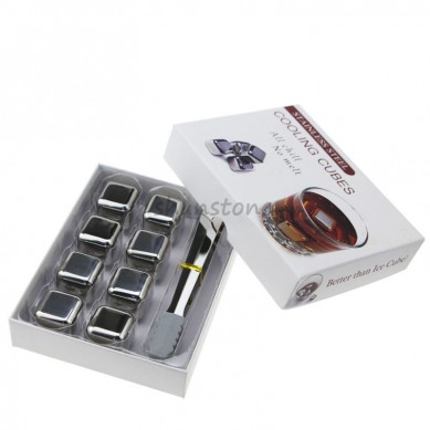 Reusable Stainless Steel Whiskey Stones Ice Cubes Chilling Stones with Tongs Storage Box