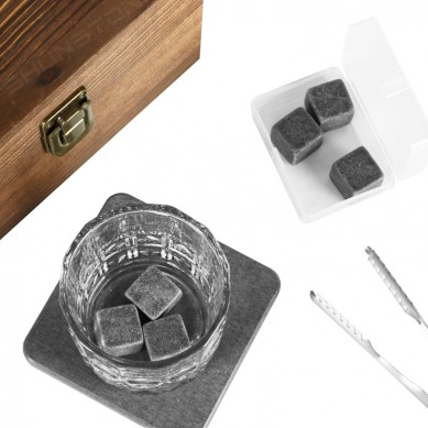 Shunstone 8oz Crystal Whiskey Glass and 6 Chilling Stone Rocks and Coaster Birthday Gift for Men Women