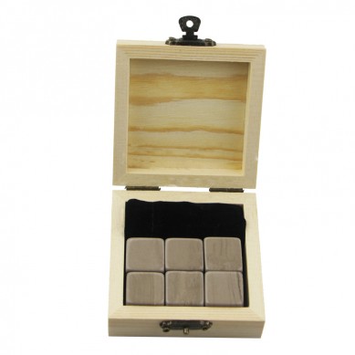 Antikken Wood Grain Whisky Chilling Rocks Tilpass Aging Whisky Stones Sett med 6 Natural Cubes med fløyel bag