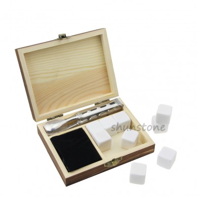 Set of 9pcs Wine cooler soapstone granite whiskey stone Customized Promotion Pine Wood Box