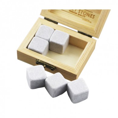 6 Pcs of Cinderella in Natural Wooden Box to Chill Your Drinks  Cheap Whiskey Stones Gift Set with