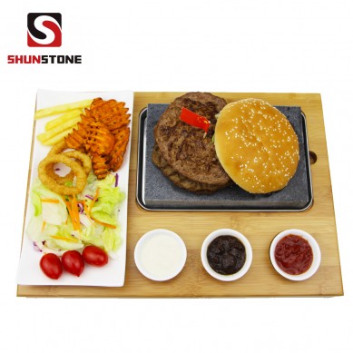 Amazon top seller Steak Stone Set  Bamboo Board Black Lava Rock Sizzling Hot Plate