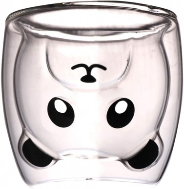 Panda bear shape Double Wall Glass Cute Cup Gift Christmas Valentine’s Day Birthday, 250 ML (Clear)