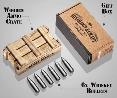 Amazon choice Stainless Steel Bullet shaped Whiskey Stones in a Wooden Army Crate wine gift for men