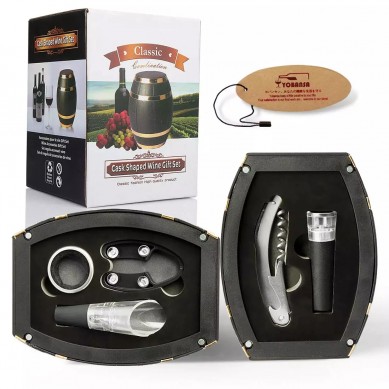 SHUNSTONE Hot Sale Wine Barrel Shaped Wine Accessories Gift Set Wine Opener Corkscrew