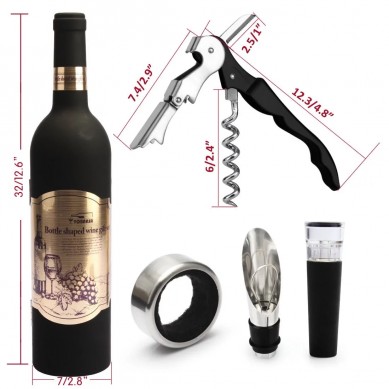 SHUNSTONE Hot sale bottle shaped 5 pieces wine accessories gift set wine opener wine stopper set