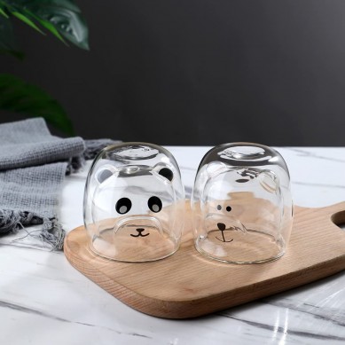 Panda bear shape Double Wall Glass Cute Cup Gift Christmas Valentine’s Day Birthday, 250 ML (Clear)