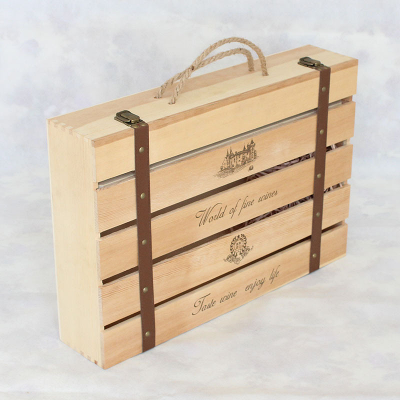 SHUNSTONE Customized Logo Design Wooden Pine wood Wine Box For Wedding Business Gift Featured Image